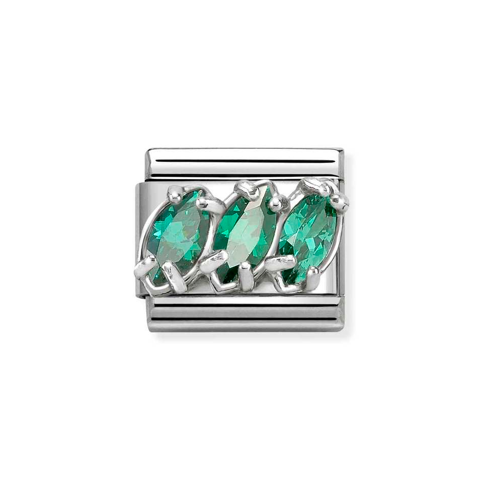 Nomination Classic Link Trilogy CZ Green Charm in Silver