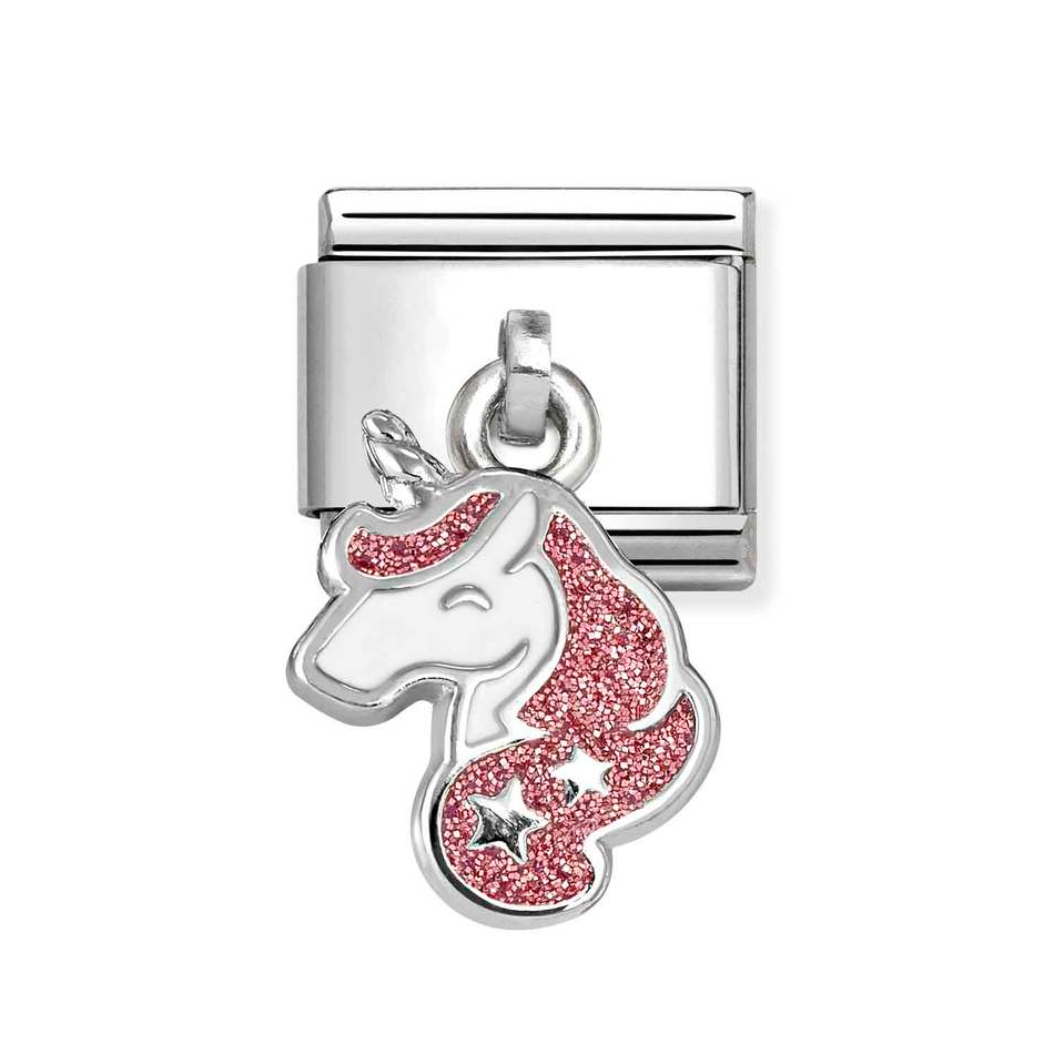 Nomination Classic Link Pendant Pink Unicorn Charm in Silver