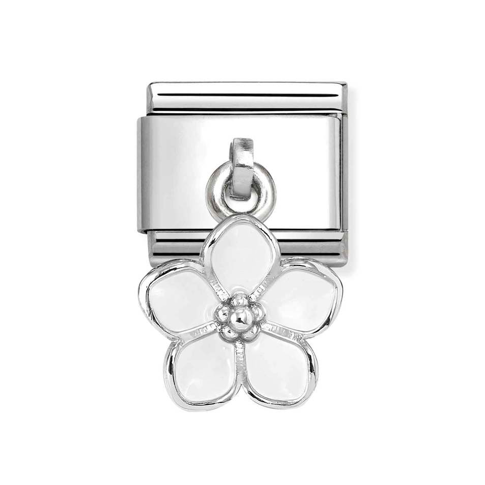 Nomination Classic Link Pendant White Flower Charm in Silver