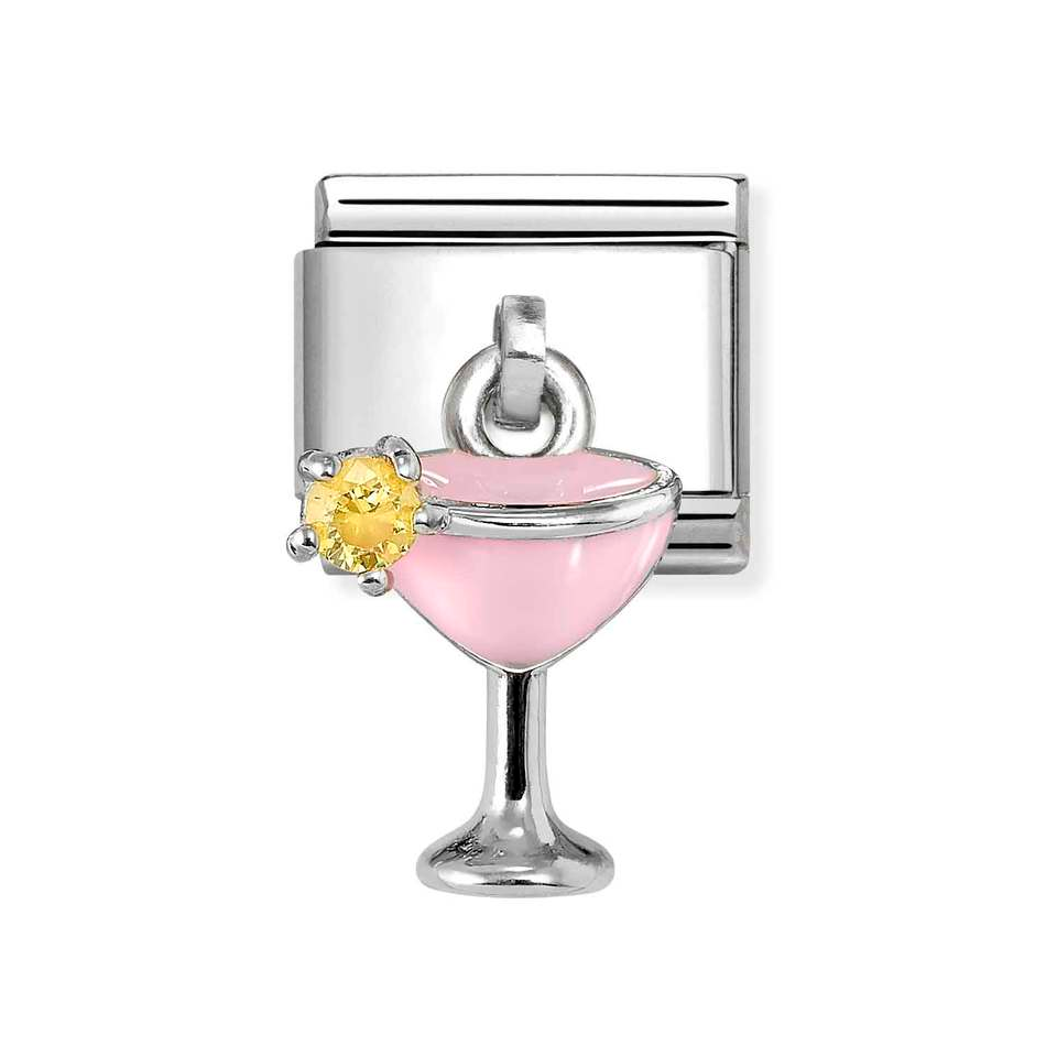 Nomination Classic Link Pendant Pink Cocktail with CZ Charm in Silver