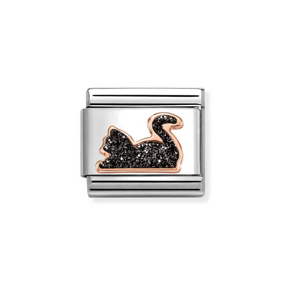Nomination Classic Link Black Cat with Glitter Charm in Rose Gold