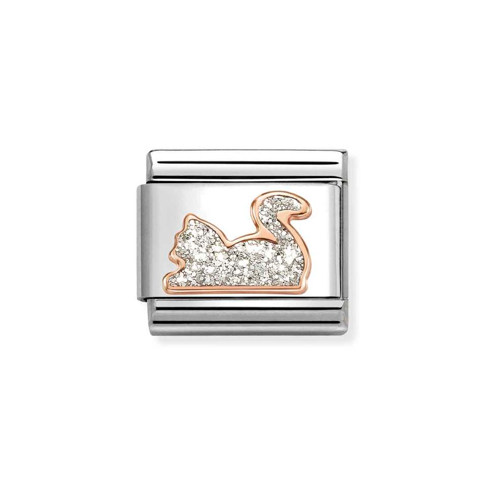 Nomination Classic Link White Cat with Glitter Charm in Rose Gold