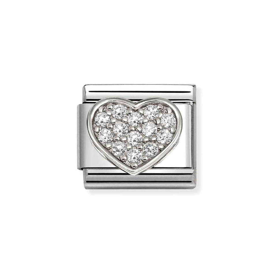Nomination Classic Link White CZ Heart Charm in Silver