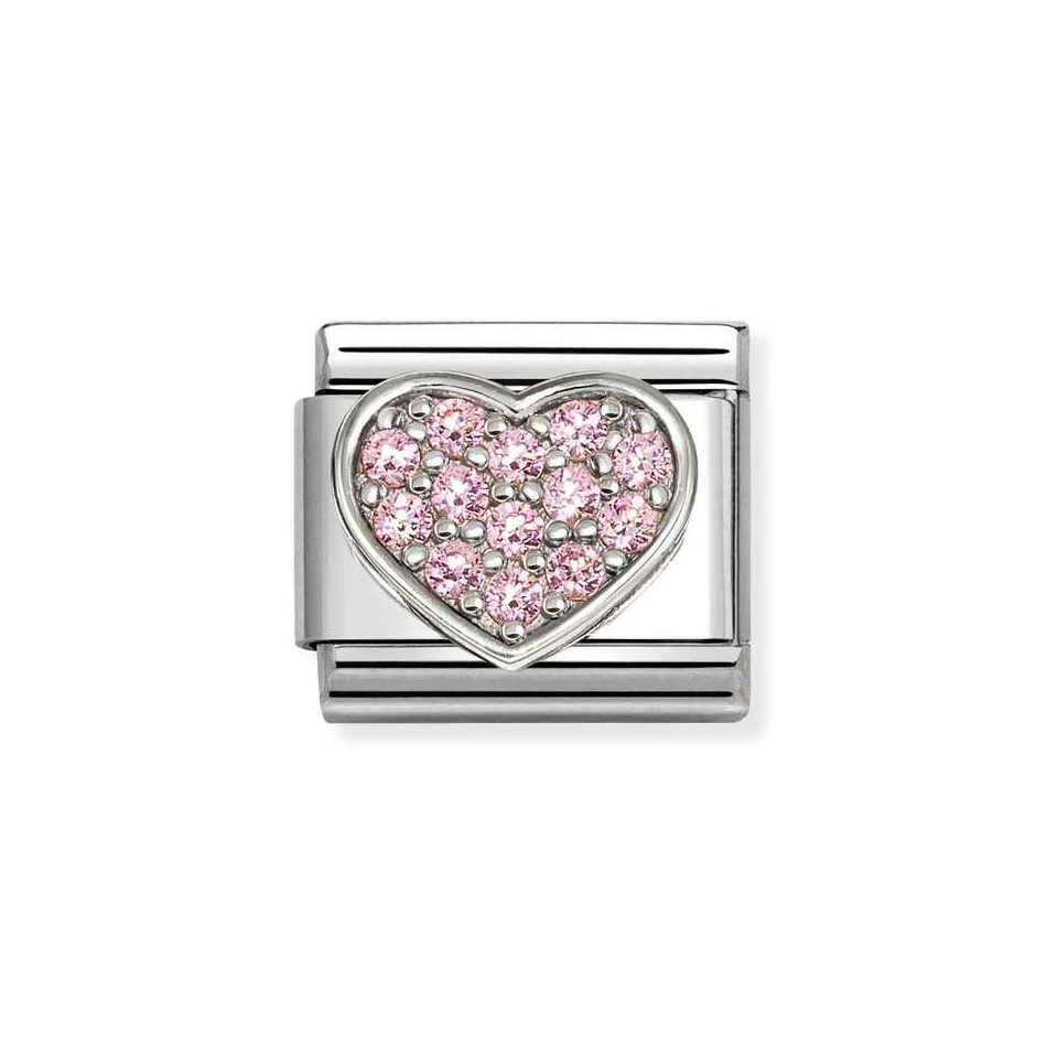 Nomination Classic Link Pink CZ Heart Charm in Silver