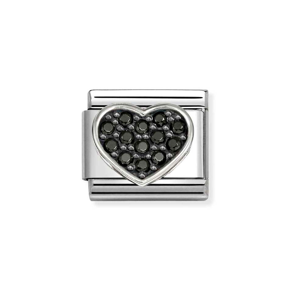 Nomination Classic Link Black CZ Heart Charm in Silver