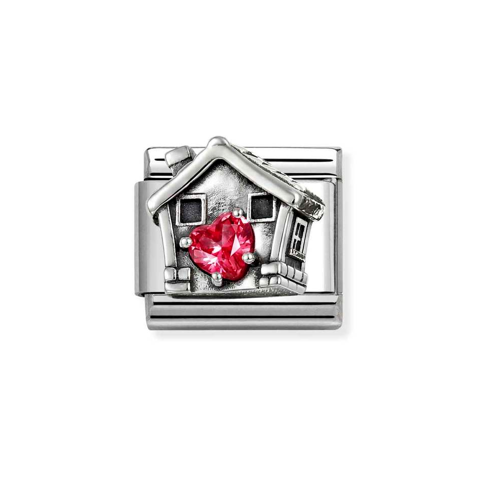 Nomination Classic Link House with Red CZ Charm in Silver