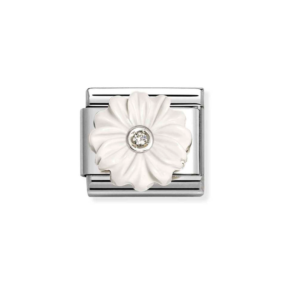 Nomination Classic Link White Flower with CZ Charm in Silver