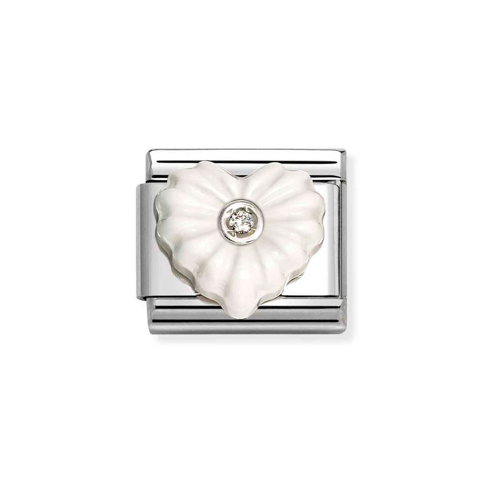 Nomination Classic Link White Heart with CZ Charm in Silver