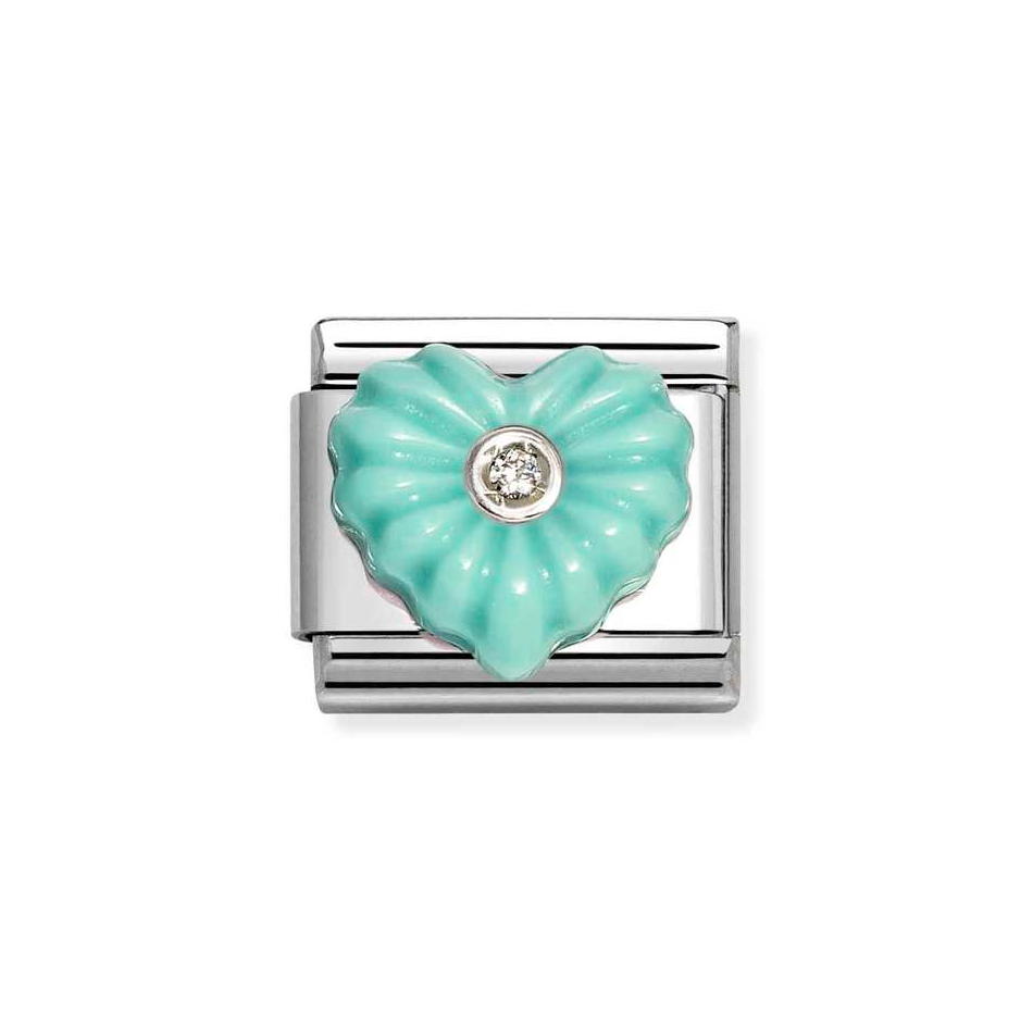 Nomination Classic Link Turquoise Heart with CZ Charm in Silver