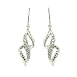 9ct White Gold Flame Diamond Drop Earrings