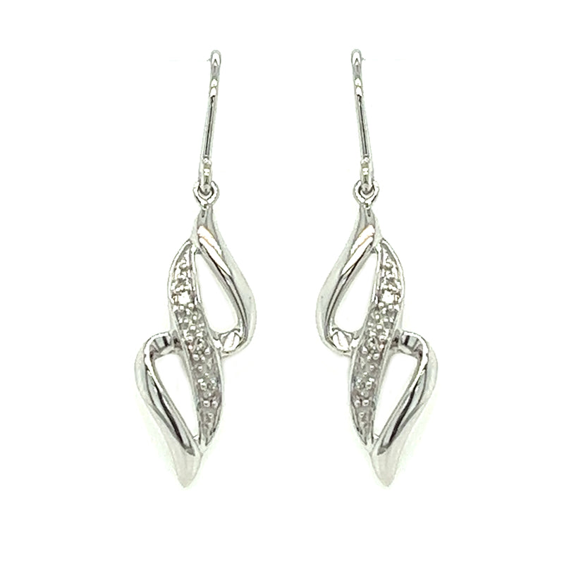 9ct White Gold Flame Diamond Drop Earrings