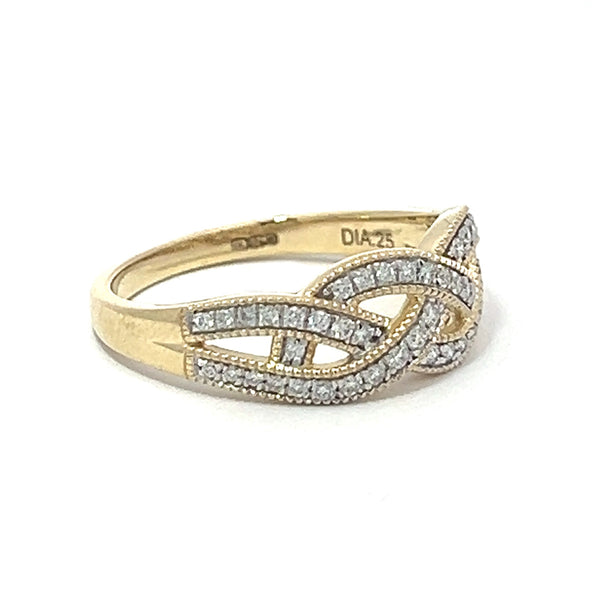 Diamond Plaited Ring 9ct Gold side
