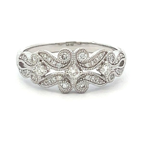 9ct White Gold Deco Style Scroll Ring