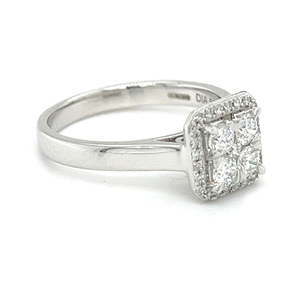 Diamond 29 Stone Square Halo Cluster Ring 0.50ct 9ct White Gold side 