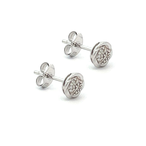9ct White Gold Round Diamond Pave Stud Earrings side