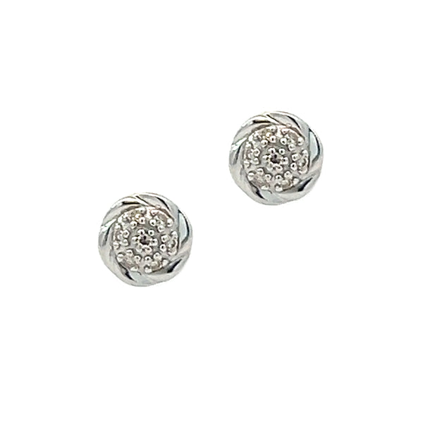 9ct White Gold Round Diamond Pave Stud Earrings