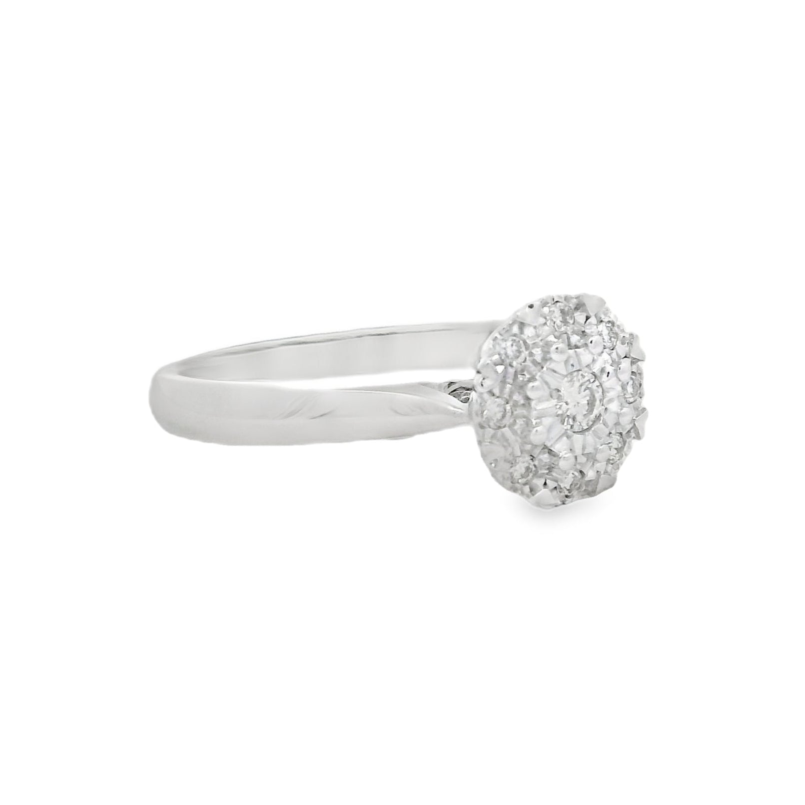 9ct White Gold Diamond Illusion Cluster Ring side