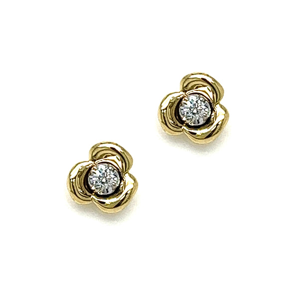 Diamond Flower Stud Earrings 9ct Gold