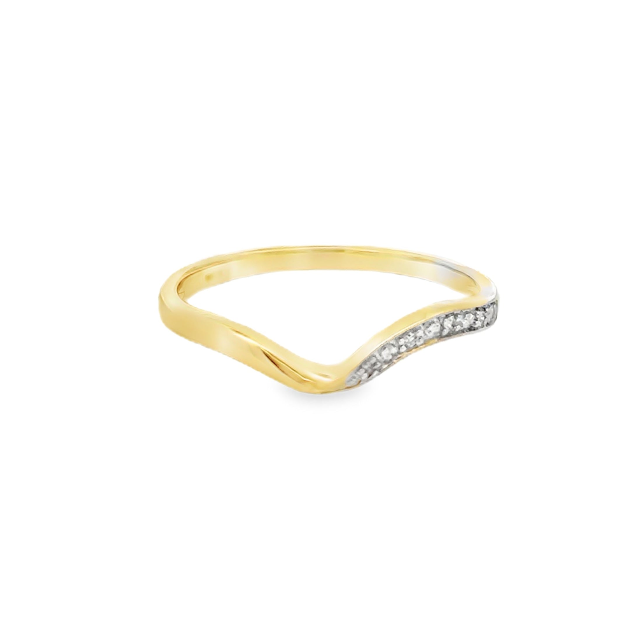 Diamond Set Wave Wishbone Ring 9ct Gold