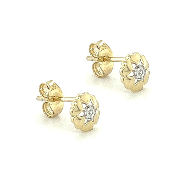 9ct Gold Illusion Set Diamond Stud Earrings side