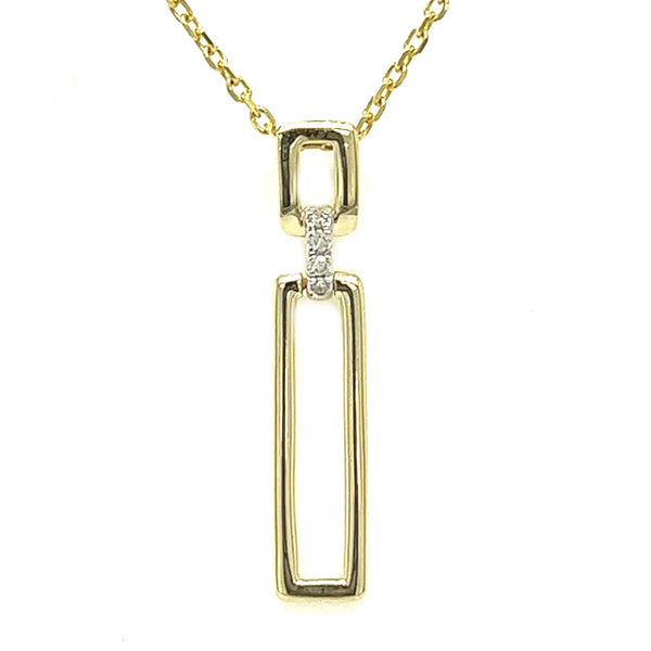 9ct Gold Rectangular Drop Diamond Necklace
