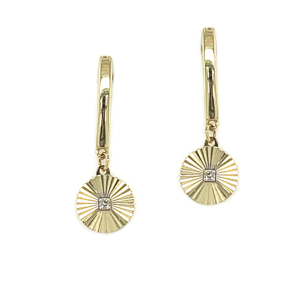 9ct Gold Faceted Disc Drop Diamond Earrings