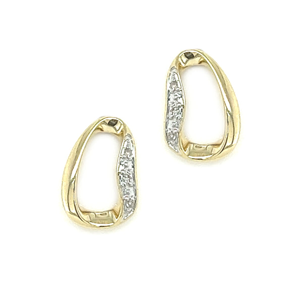 9ct Gold Pave Diamond Open Poly Earrings