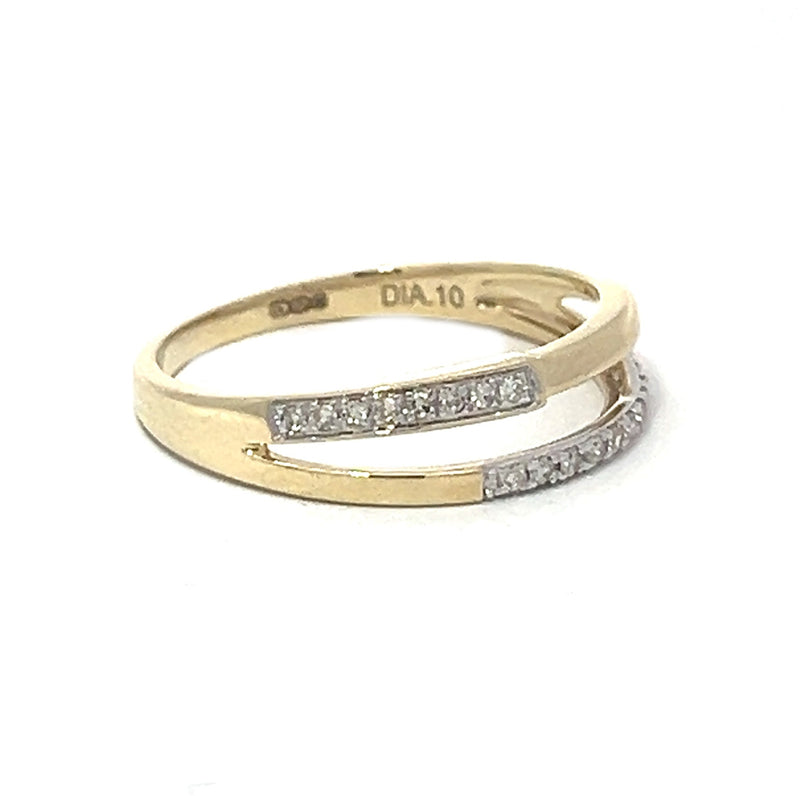 Two Row Diamond 19 Stone Ring 9ct Gold side