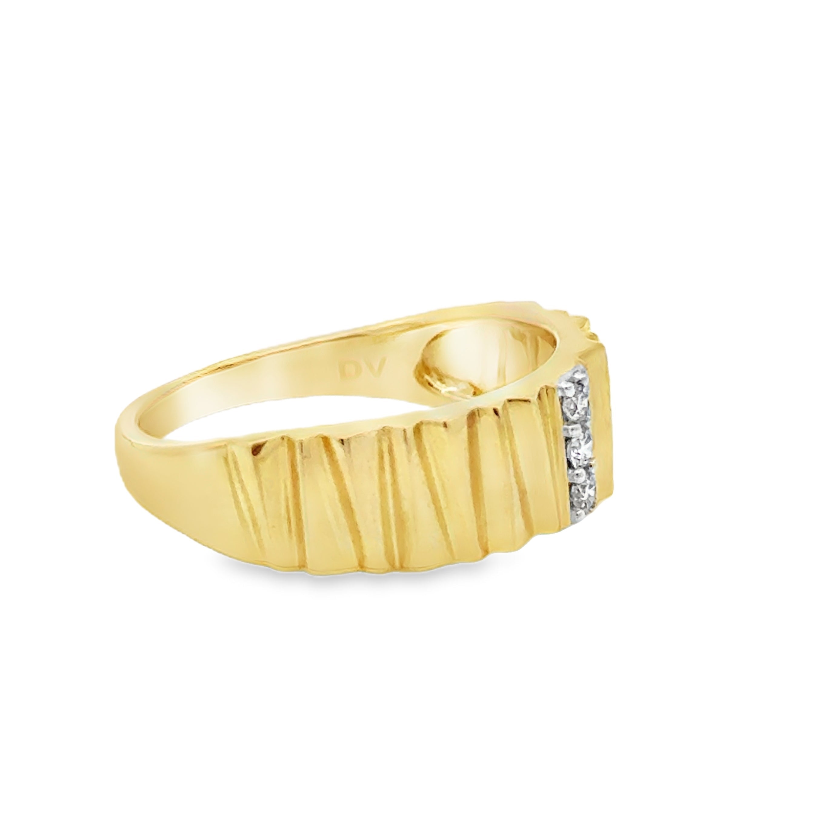 3 Stone Diamond Set Patterned Band Ring 9ct Gold