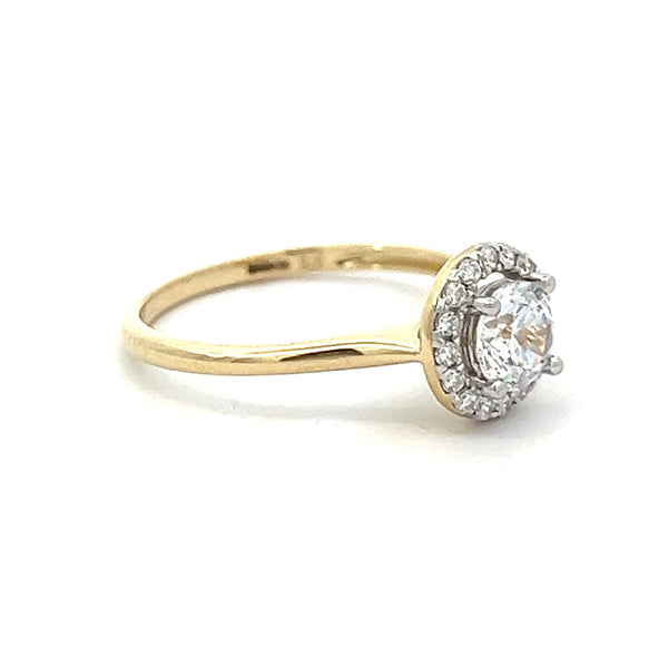 Cubic Zirconia Halo Engagement Ring 9ct Gold side