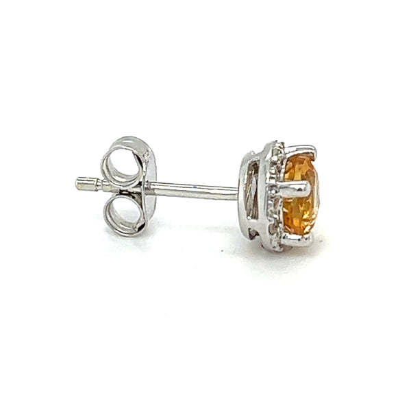 9ct White Gold Citrine & Diamond Stud Earrings side