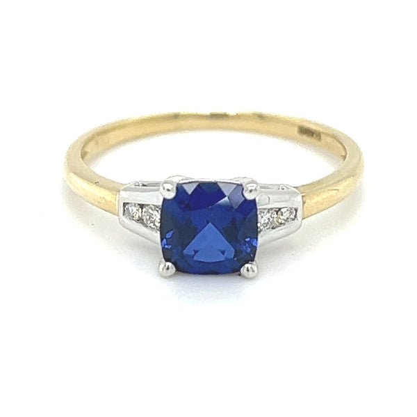 Created Sapphire & Diamond Ring 9ct Gold