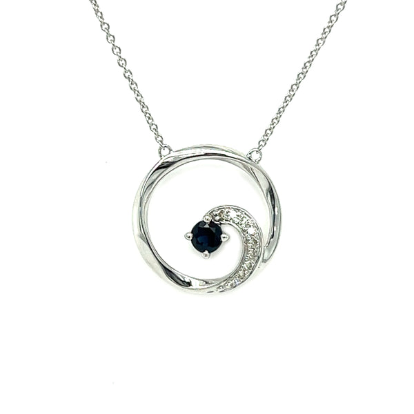 9ct White Gold Sapphire & Diamond Circle Necklace