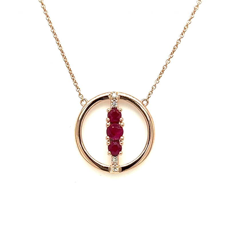 9ct Rose Gold Ruby & Diamond Circle Necklace