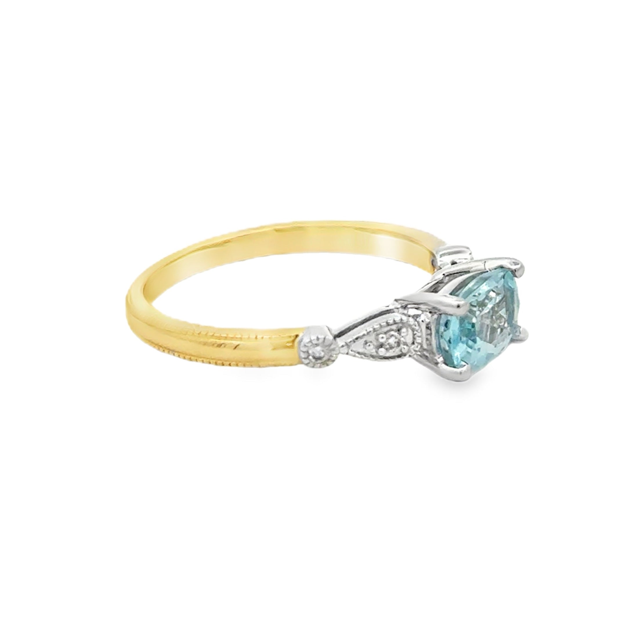9ct Gold Cushion Aquamarine & Diamond Ring
