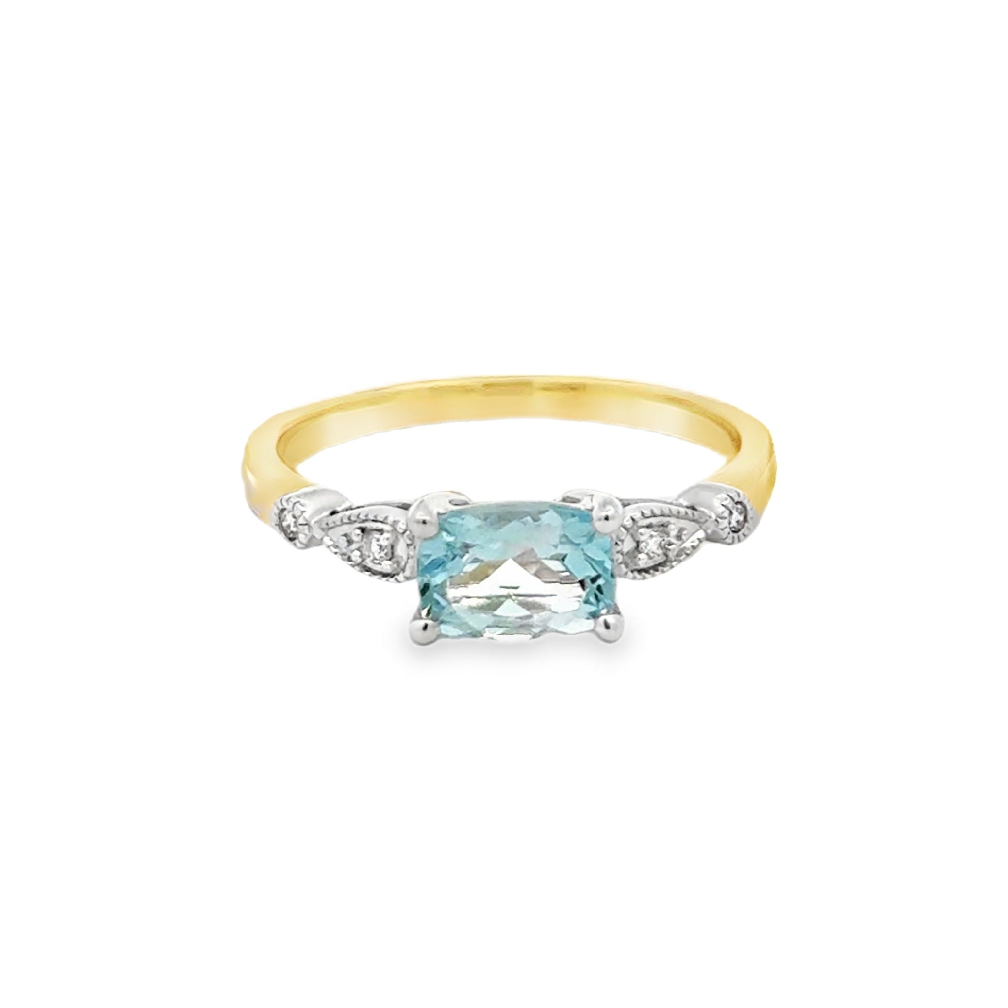 9ct Gold Cushion Aquamarine & Diamond Ring