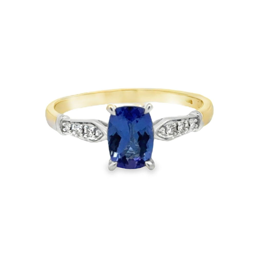 Cushion Tanzanite & Diamond Ring 9ct Gold
