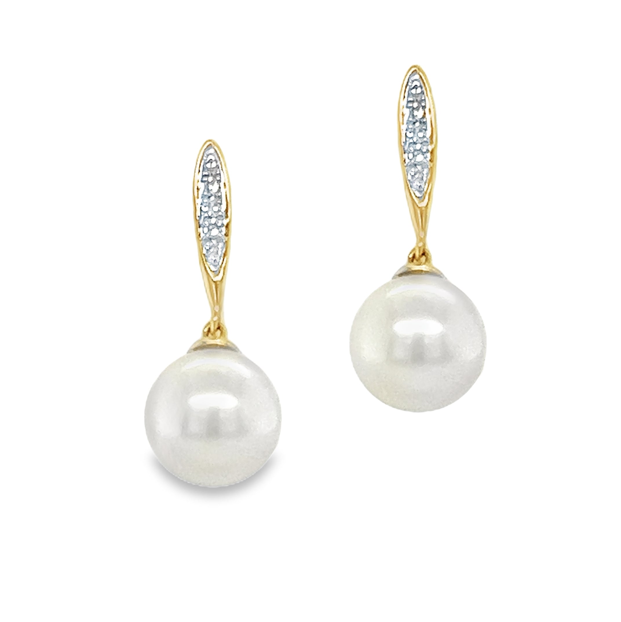 9ct Yellow Gold Cultured Pearl & Diamond Drop Earrings