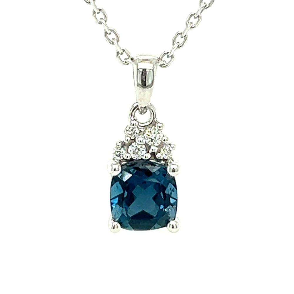 London Blue Topaz & Diamond Pendant and Chain 9ct White Gold