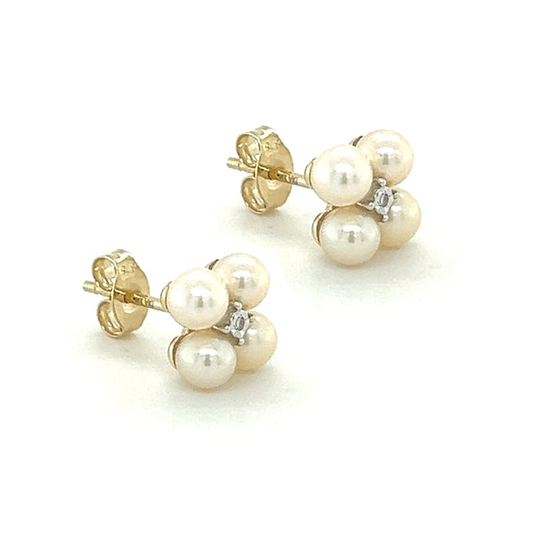 9ct Yellow Gold Fresh Water Pearl & Diamond Stud Earrings side