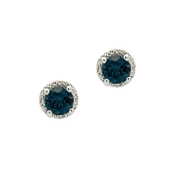 London Blue Topaz & Diamond Halo Earrings 9ct White Gold