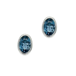 9ct White Gold London Blue Topaz Oval Earrings