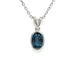 9ct White Gold London Blue Topaz Oval Pendant
