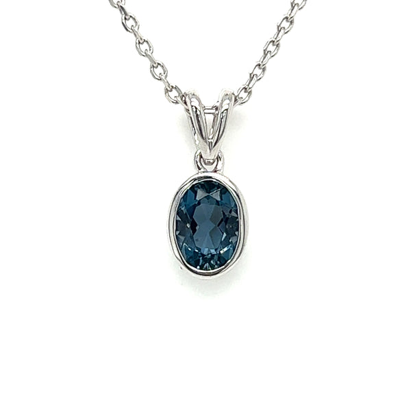 9ct White Gold London Blue Topaz Oval Pendant