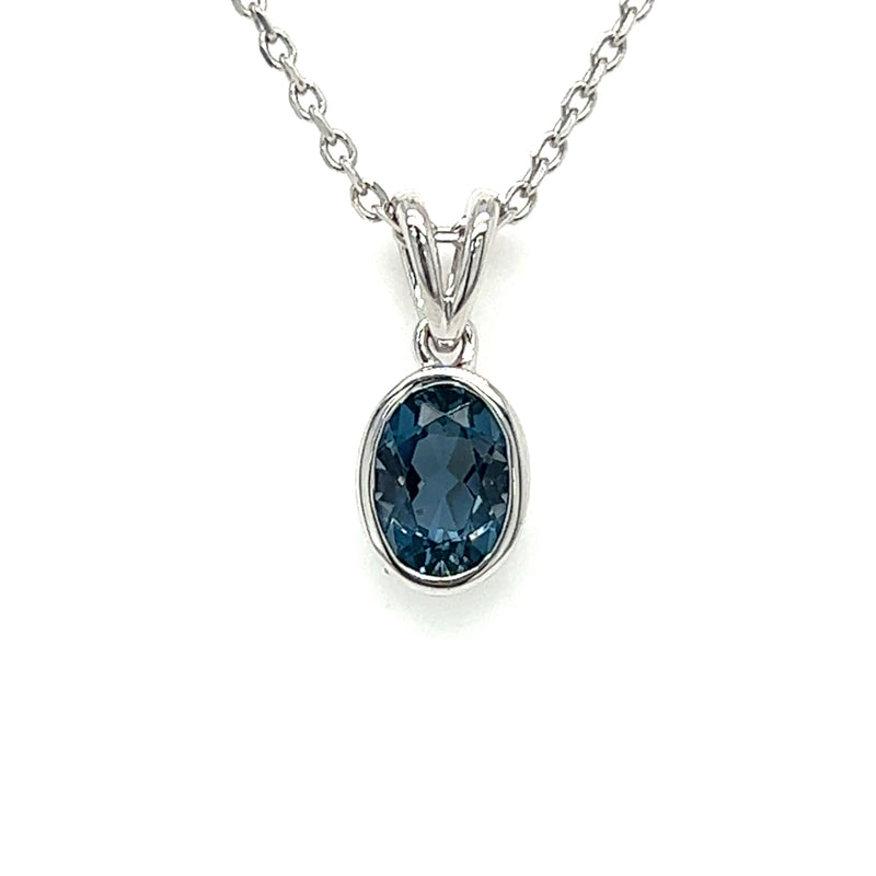 9ct White Gold London Blue Topaz Oval Pendant