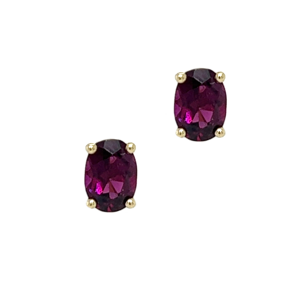 9ct Gold Rhodalite Garnet Oval Stud Earrings