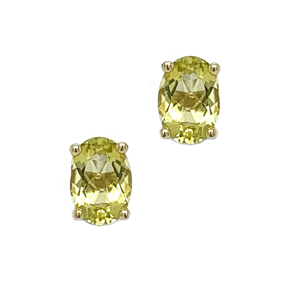 Oval Lemon Quartz Stud Earrings 9ct Gold