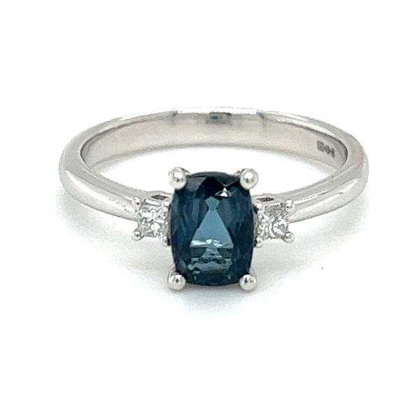 Platinum London Blue Topaz & Diamond Trilogy Ring