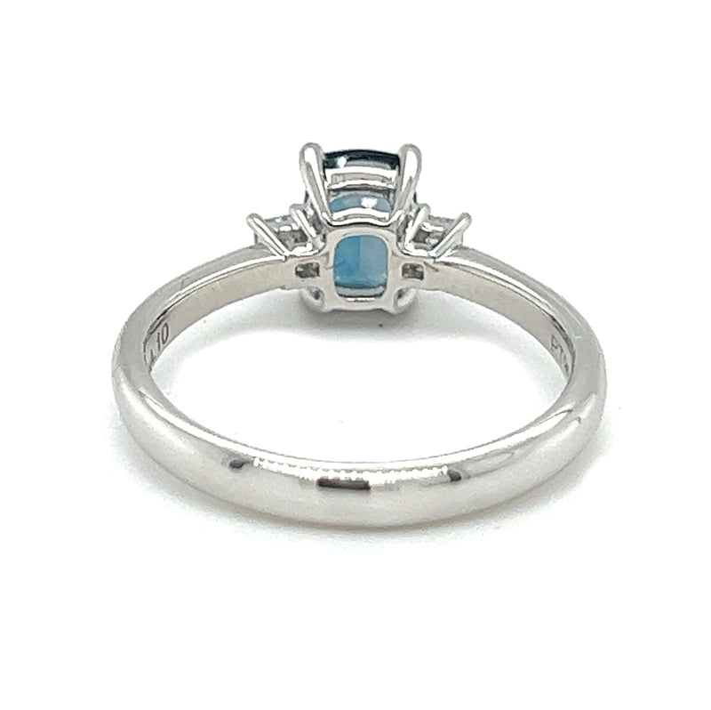 Platinum London Blue Topaz & Diamond Trilogy Ring rear