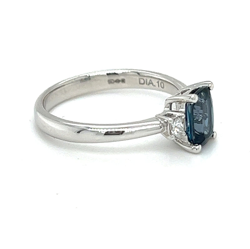 Platinum London Blue Topaz & Diamond Trilogy Ring side